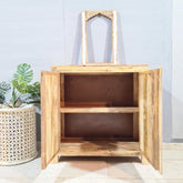 Handmade Carved Indian Furniture Solid Hard Wood Cabinet Floral Pattern Grey 90x45x90cm  -